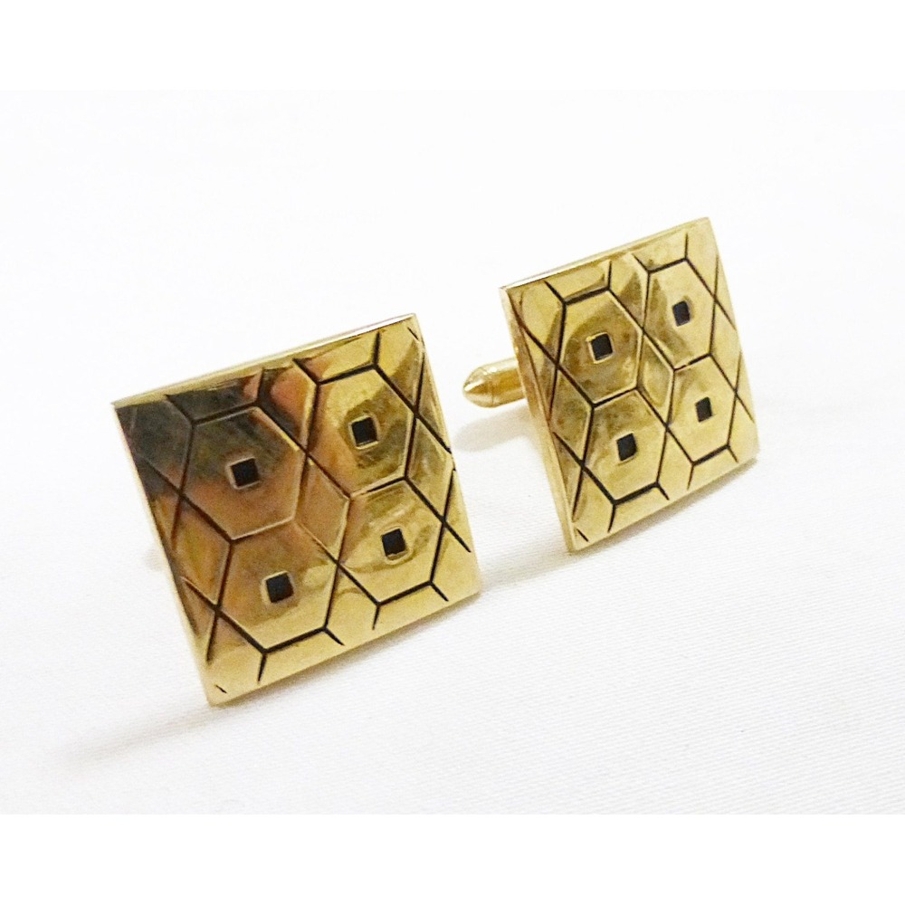Vintage swank man cufflink square gold tone beehive